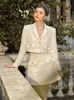 Tweed Women Elegant White Two -Piece Set Herbst Fashion Ladies Smart Rocks Sets Streetwear Girls Sweet Slim Suits Chic 240124