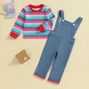 Ensembles de vêtements Automne Enfants Vêtements Coréen Enfants Bébé Fille Garçon Costume À Manches Longues Rayé Imprimé Hauts Jarretelles Pantalon 2 pièces Ensemble