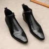 Zapatos formales de tobillo para hombre, botas de oficina para hombre con punta estrecha de cuero genuino, color negro, con cremallera