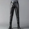 Herrläderbyxor Skinny Fit Elastic Fashion Pu Leather Biker's Trousers Nightclub Party Dance Pants Thin 240125