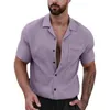 Camicie casual da uomo Moda Primavera ed Estate Maniche corte Risvolto Bottone spiegazzato T-shirt da uomo cowboy occidentale con scollo a V