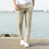 2023 Pantaloni da uomo in puro cotone e lino Autunno Nuovi pantaloni in lino tinta unita traspirante Fitness Street Suit S-3XL 240130