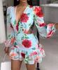 Casual Jurken Mode 2024 Zomer Sexy Voor Vrouwen Elegante Bloemenprint Ruches Gelaagde Jurk Vrouwelijke Kleding Outfits