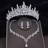 Pinces à cheveux de luxe couleur argent cristal ensembles de bijoux de mariée diadèmes de mariée couronne collier boucles d'oreilles mariage Dubai ensemble pour fête bal