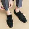 Dress Shoes Men's Suede Patent Leather Monk Strap Slip On Driving Male Formal Wedding Prom Homecoming Sapatos Tenis Masculino