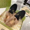 Designer diapositives longues mules en peluche pantoufles en cuir mode mocassins pantoufles de luxe femmes hommes en cuir souple pantoufle plate toile chaussures plates