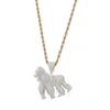 Hip Hop 14K Gold Plated Gorilla Pendant Necklace Iced Out All Zircon Brass Gold Silver Plated Charm Animal Necklace for Men Women231F