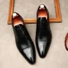 God kvalitet herrklänning äkta ko läder derby snörning upp vingtopp mössa bröllopsfest formella skor för män svart brun