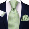 Arco laços presente masculino gravata xadrez design verde seda casamento para handky cufflink conjunto hi-tie festa de negócios moda atacado