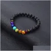 Frisado novo preto lava pedra natural pulseiras 7 reiki chakra cura nce contas pulseira para homens mulheres estiramento yoga jóias gota delive ot6e0