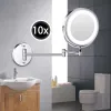 Mirrors Led Makeup Mirror with Light Folding Wall Mount Magnification Mirror 10x Double Sided Touch Bright Adjustable Bathroom Mirrors