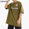 Men's T-Shirts Vintage Oversized T-Shirt Y2K Streetwear Hip Hop Letter Graphic Print Striped Tshirt Unisex Harajuku Summer Fashion Loose Tops Q240130