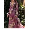 Casual Dresses Bohemian Chiffon Long Dress Woman Summer Print Lantern Sleeve A-Line Maxi Y2K Elegant Vintage V Neck Vestidos Female