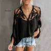 Dames D'été Hauts Noirs Chemises En Mousseline De Soie Blouses Femmes Sheer Pas Cher Vêtements Chine Femininas Camisas Vêtements Femme Grande Taille