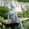 Décorations de jardin Sculpture de fée de fleurs, aménagement paysager, ornement d'art en résine Turek assis, statue d'ange en plein air, figurines de fille, cadeaux artisanaux
