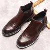 Vintage cheville décontracté en cuir véritable noir marron sans lacet robe pointue hommes bottes formelles homme chaussure