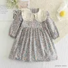 Vestidos da menina das crianças wear 2023 outono novas meninas polo pescoço babados boneca pescoço flor impressão vestido de manga longa meninas vestido bonito