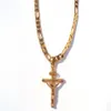 24K Solid Yellow Gold GF 6mm italiensk Figaro Link Chain Halsband 24 Kvinnor Mens Jesus Crucifix Cross Pendant240U