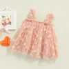 Vestidos de menina focusnorm 0-5y verão adorável bebê meninas doce vestido cinta sem mangas flores impresso renda tutu vestido de verão