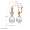 Boucles d'oreilles en peluche Kinel Luxury 585 Rose Gold Color Pearl Drop Women Unique Géométrique Full Natural Zircon Accessoires Daily Bijoux Cadeau