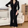 Robes décontractées tricoté chaud 2024 automne solide hiver coréen robe pull femme élégante épaisse vintage vêtements femme moulante noir