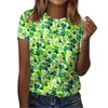 Women's T Shirts Shirt Clover 3D Print Tshirt Women Fashion V-Neck T-Shirts Kort ärm Tops Tees St Patricks Day Camisetas