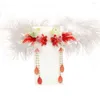 Hair Accessories Pearl Children Red Hairpin Tassel Feather Hanfu Butterfly Tang Suit Clip Chinese Year Headwear Baby