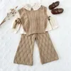 Trousers Deer Jonmi 2024 Autumn Winter Children Knitted Wide Leg Pants Solid Color Korean Style Baby Girls Casual Warm