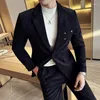 Ternos masculinos de lã de lã de inverno espessado Decoração de metal listrada de metal grossa blazer masculino noivo de casamento casaco social