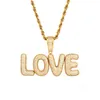 Nieuwe mannen Aangepaste Naam Kleine Bubble Letters Kettingen Hanger Ijs Uit Kubieke Zirkoon Hip Hop Sieraden Touw Ketting twee Color329u