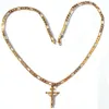 24K Solid Yellow Gold GF 6mm italiensk Figaro Link Chain Halsband 24 Kvinnor Mens Jesus Crucifix Cross Pendant256b
