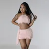 Çalışma Elbiseleri 2024 Lady Sexy Lace-Up Halterneck Sırtsız Sargı Göğüs Üst Midriff Kıyafet İnce-Fit Kalça Sarılı Kısa Elbise İki Parçalı Set