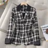 Trajes de mujer coreano Retro negro blanco Patchwork a cuadros Oficina señora traje abrigo otoño elegante mujer temperamento chaqueta Tops de gran tamaño