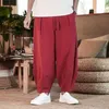Japonais lâche hommes coton lin pantalon mâle été décontracté sarouel couleur unie pantalon en lin streetwear grande taille S-5XL 240124