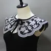 Bow Ties Sitonjwly Women Black Floral Embroidered Fake Collar Shawl Dress Shirt Shoulder Wrap False Detachable Collars Decrative