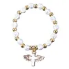 Strand agradável estiramento rosário contas pulseiras anjo para cruz pingente jóias decoração presente