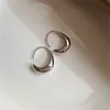 Pendientes de aro 925 Chapado en plata Color dorado ovalado para mujer fiesta joyería de boda regalo Eh842