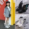 Boots Children's Fashion 2024 Spring Girls Martin Colorful Butterfly-Under Wings Mid-Calf High Shoes Princess