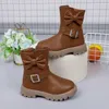 Boots 2024 Girls Bow Kids Fashion Buckle Cool Solid Color Toddler Shoes Children Casual Versatile Spring Simple