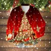 Camicie casual da uomo Camicia a maniche lunghe stampata con albero di Natale Bottoni da festa Moda da uomo grande e alta