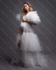 Sukienki imprezowe Pobrane białe wielopoziomowe sukienka macierzyńska z zaciągnięciem pół rękawów ładne marszki tiulowe kobiety w ciąży długie szaty