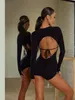 Stage Wear ZYM Latin Dance Long Sleeves Bodysuit With Snap Closuer Beautiful Back Sexy Practice Training Dancing Bra #23130