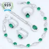 Collana in argento 925 Kit di gioielli Anello regolabile Orecchino Bracciale a catena con ciondolo Uovo verde Set di gioielli da sposa con zirconi cubici