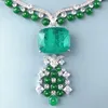 Luxurious Fashion Necklace Stud Earrings Women Lady Inlay Zircon Synthetic Paraiba Big Pendant Green Beads Chain Jewelry Sets 240118