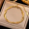 Correntes 2024 18k banhado a ouro impermeável trançado herringbone cadeia colar pulseiras conjunto atacado jóias de aço inoxidável para mulheres