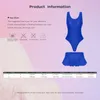 Women's Swimwear Womens Glossy Swimsuit Sleeveless High Cut Bodysuit With Low Rise Ruffled Mini Skirt Fitness Yoga Pool Party Beachwear