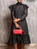 Sukienki przypadkowe pokrywaj przez Plaid Maxi Maxi Long Rleeve Summer Fash Fashion Street Club Klub Kobiety Kobiet Zagima czarna sukienka