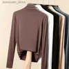 Kvinnors t-shirt kvinnor botten Tshirt Autumn Winter Mock Neck Slim Tee Shirt Solid Basic All Match Tops Underhirt 240130