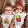 Macacão engraçado amigos imprimir bebê bodysuits algodão manga curta corpo infantil meninos meninas macacão irmão irmã gêmeos roupas