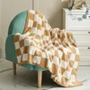 Vintage Large Checkerboard Plaid Knitted Thread Fluffy Casual Sofa Blanket born Baby Quilts Cover 240127